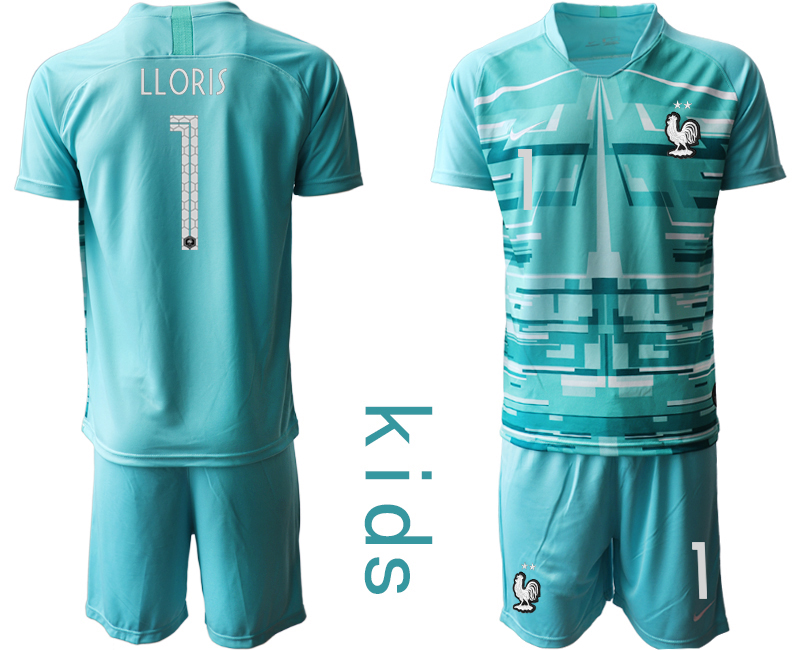 2021 European Cup France lake blue Youth goalkeeper #1 soccer jerseys